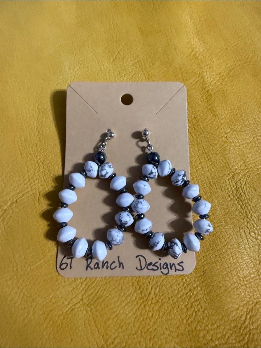 Western White teardrop Bead Earrings - Handmade